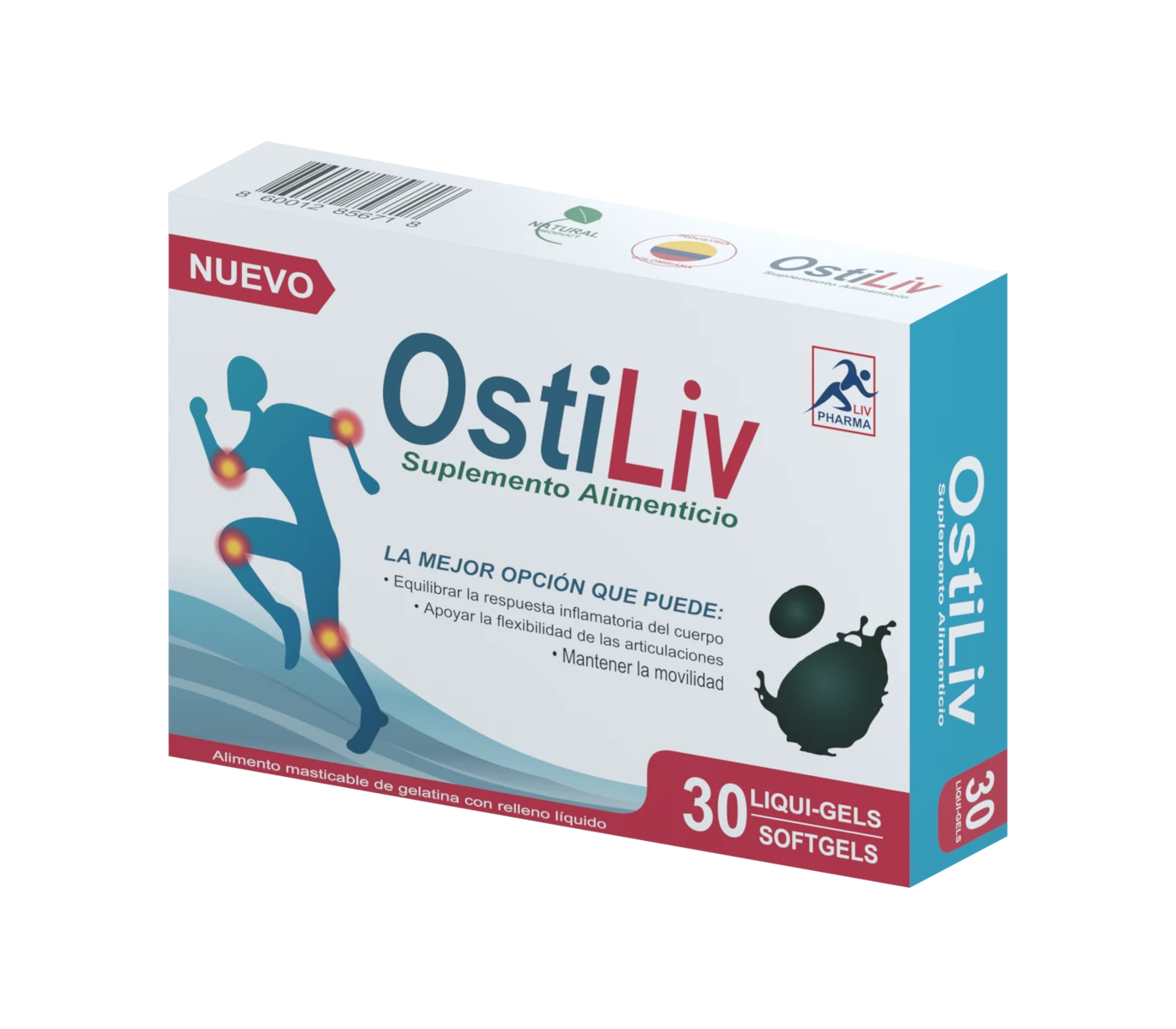 OstiLiv packaging, front and side view