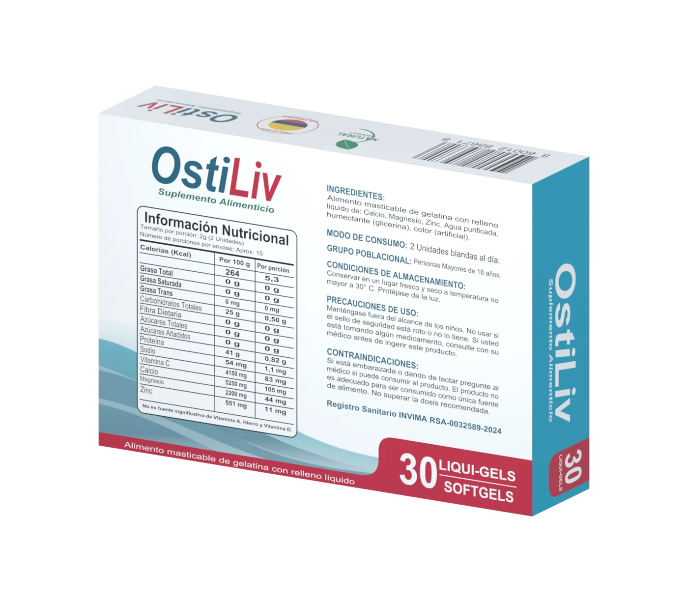 Back of the OstiLiv packaging